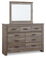 Zelen Queen/Full Panel Headboard with Mirrored Dresser, Chest and Nightstand