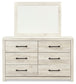 Cambeck Twin Panel Bed with 4 Storage Drawers with Mirrored Dresser and Chest