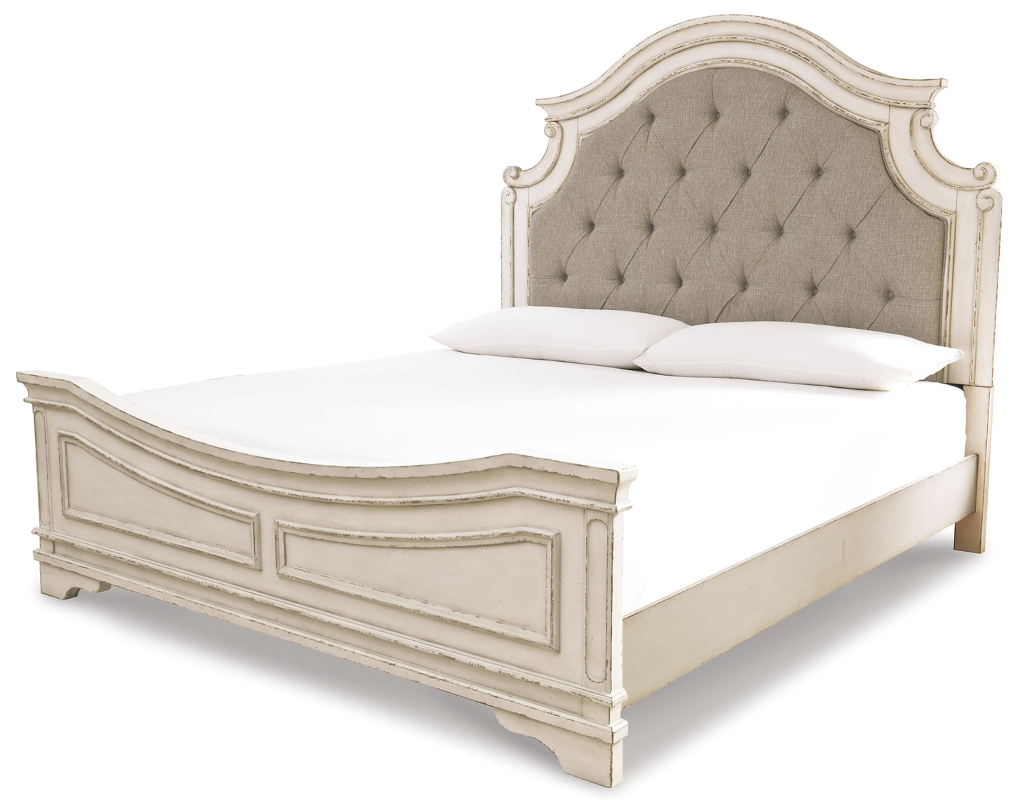 Realyn  Upholstered Panel Bed With Mirrored Dresser, Chest And 2 Nightstands