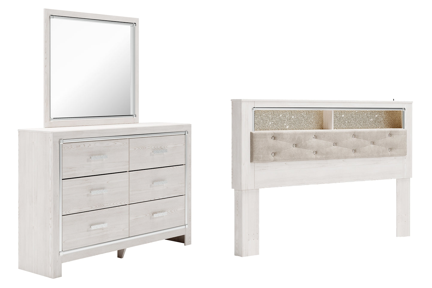 Altyra King Bookcase Headboard with Mirrored Dresser