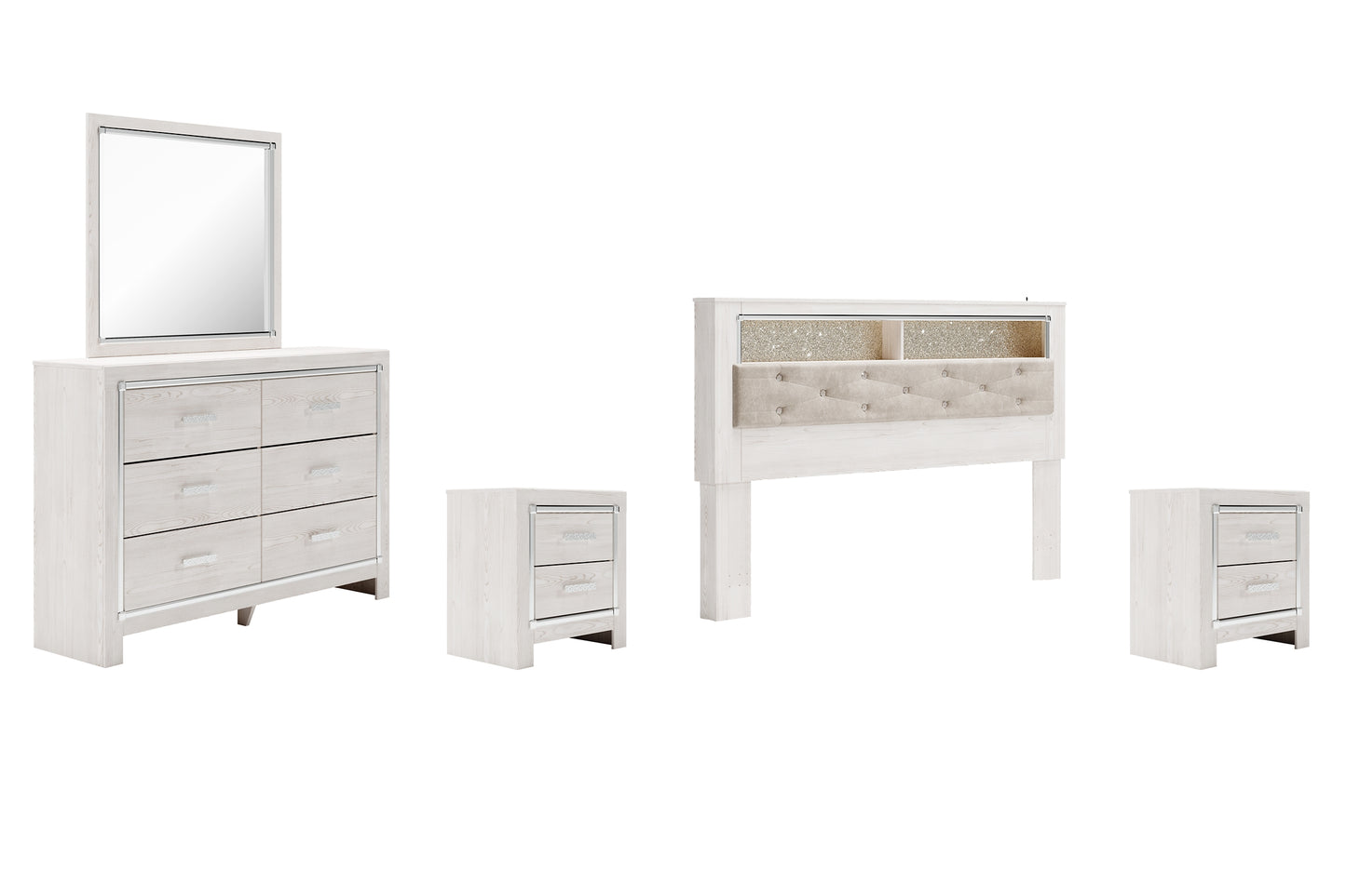 Altyra King Bookcase Headboard with Mirrored Dresser and 2 Nightstands