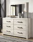 Cambeck King/California King Upholstered Panel Headboard with Mirrored Dresser and 2 Nightstands