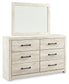 Cambeck Queen Upholstered Panel Headboard with Mirrored Dresser and 2 Nightstands