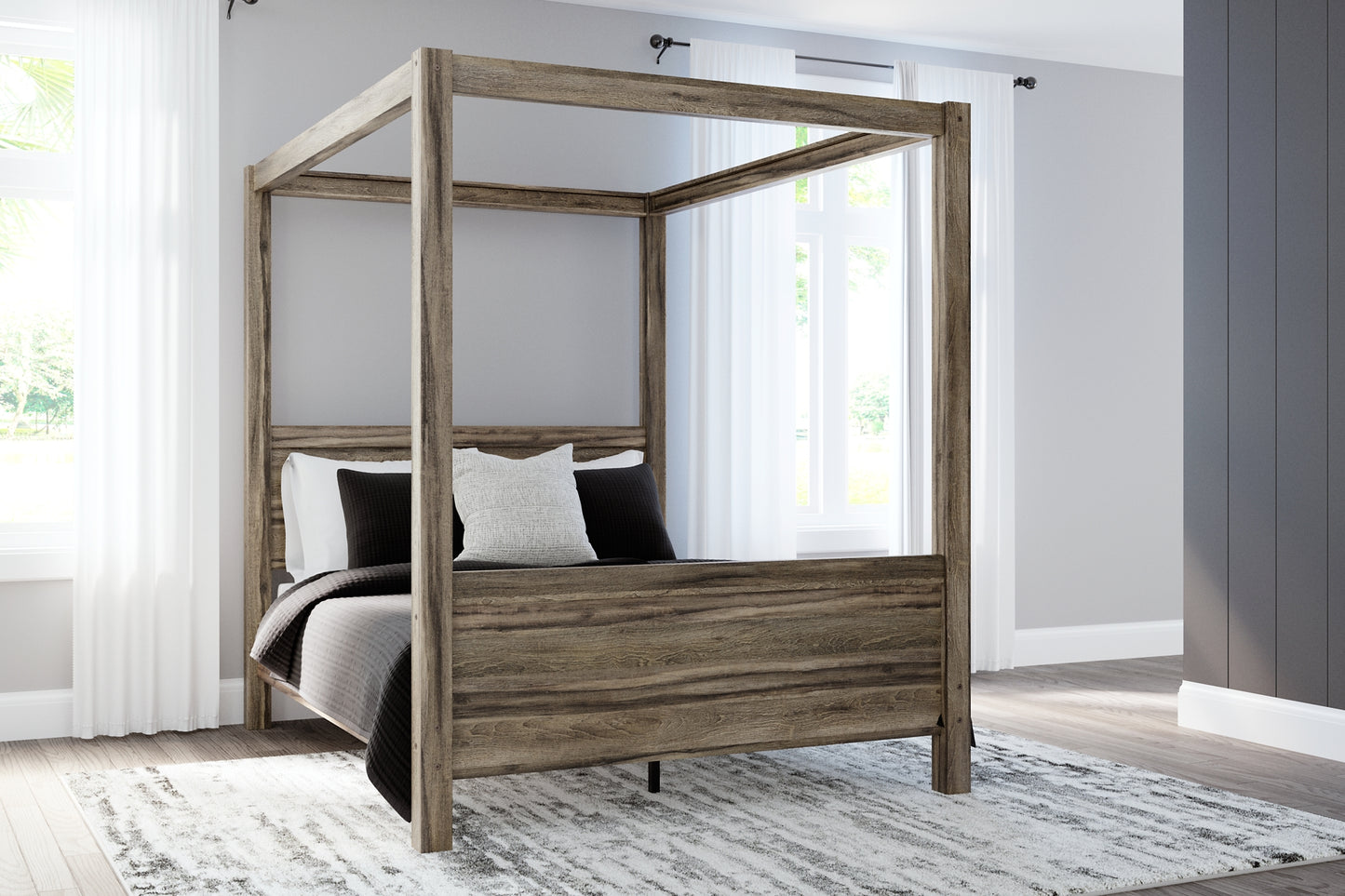 Shallifer Queen Canopy Bed with Dresser, Chest and Nightstand