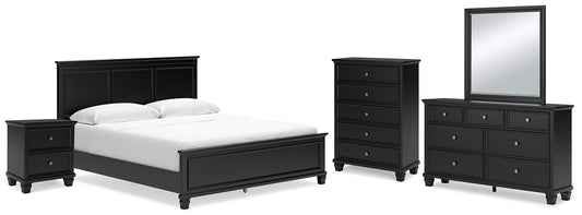 Lanolee California King Panel Bed with Mirrored Dresser, Chest and Nightstand