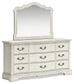 Arlendyne Queen Upholstered Bed with Mirrored Dresser and Nightstand